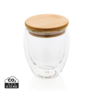 Duplafalú boroszilikát üvegpohár bambusz fedővel 250ml