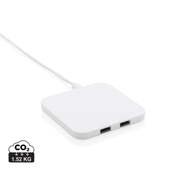 10W-os vezeték nélküli töltő USB csatlakozókkal fehér  