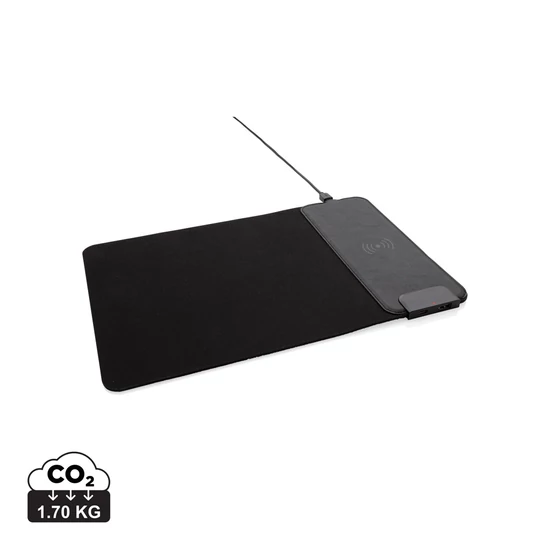 Egérpad 15W-os vezeték nélküli töltéssel, USB csatlakozókkal fekete  
