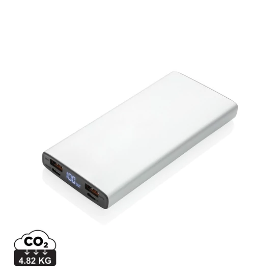 Alumínium 18W-os 10 000 mAh PD powerbank ezüst színű  