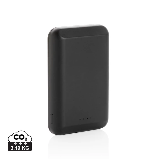 Mágneses 5W-os vezeték nélküli töltős 5000 mAh powerbank fekete  