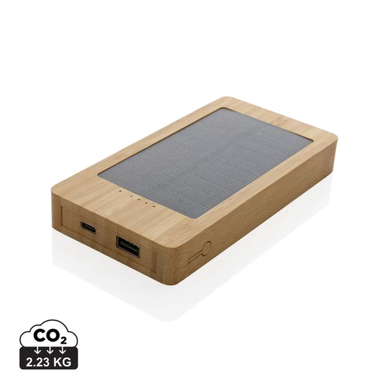 Sunwick 10.000 mAh bambusz napelemes powerbank barna  