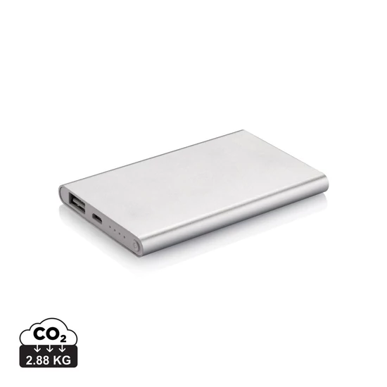 4000 mAh powerbank ezüst színű, fehér  