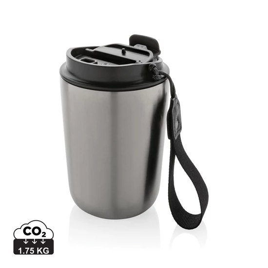 Cuppa RCS újrahasznosított acél vákuumpohár zsinórral ezüst színű, fekete  