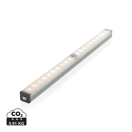 USB újratölthető mozgásérzékelő LED lámpával, nagy méret ezüst színű  