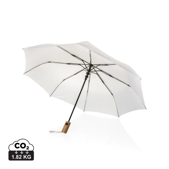 Kaycey 21" AWARE™ RPET akácfa mini auto nyitású esernyő bézs  