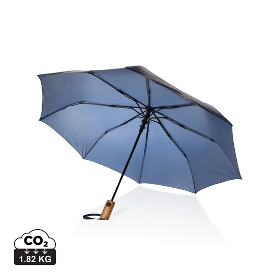 Kaycey 21" AWARE™ RPET akácfa mini auto nyitású esernyő sötétkék  
