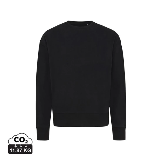 Iqoniq Kruger relaxed újrah. pamut pulóver kerek nyakkivágás fekete XS Unisex