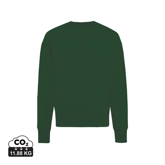 Iqoniq Kruger relaxed újrah. pamut pulóver kerek nyakkivágás forest green L Unisex