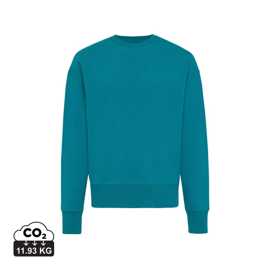 Iqoniq Kruger relaxed újrah. pamut pulóver kerek nyakkivágás verdigris L Unisex