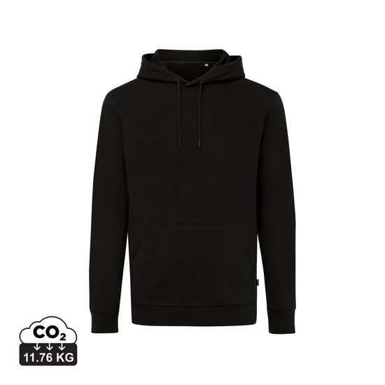 Iqoniq Jasper újrahasznosított pamut kapucnis pulóver fekete XL Unisex