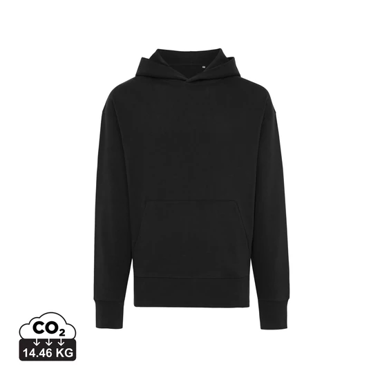 Iqoniq Yoho relaxed újrahasznosított pamut kapucnis pulóver fekete XS Unisex