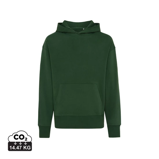 Iqoniq Yoho relaxed újrahasznosított pamut kapucnis pulóver forest green M Unisex