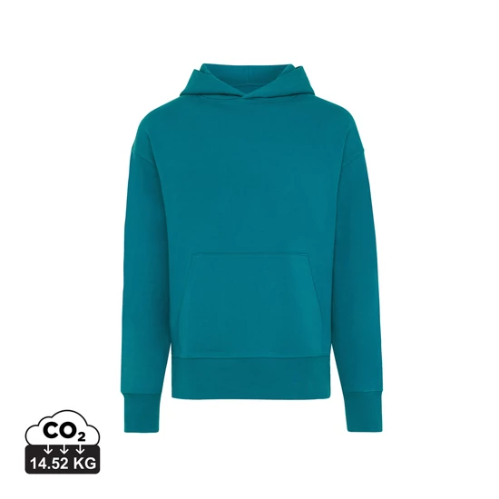 Iqoniq Yoho relaxed újrahasznosított pamut kapucnis pulóver verdigris L Unisex