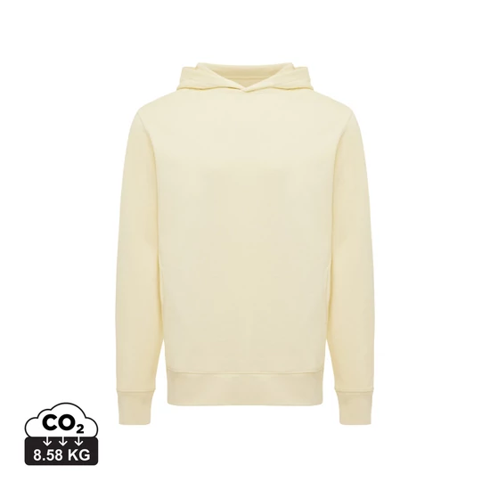 Iqoniq Yengo újrah. pamut kapucnis pulóver oldalsó zsebekkel cream yellow L Unisex