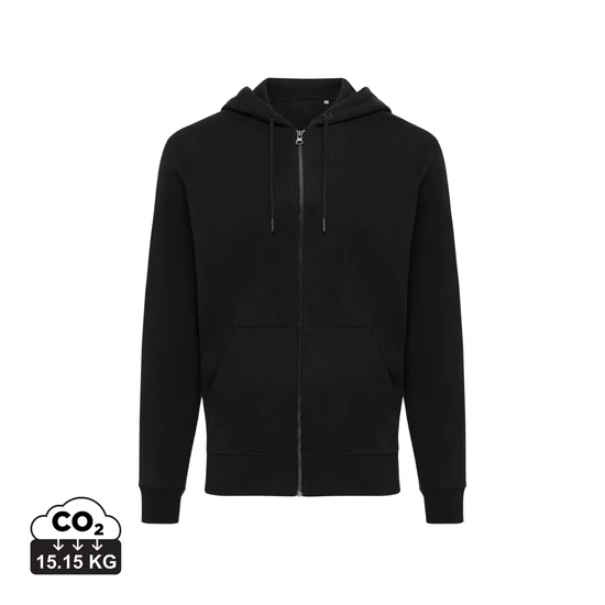 Iqoniq Abisko újrahaszn. pamut cipzáras kapucnis pulóver fekete XS Unisex