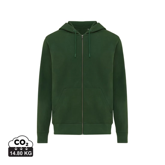 Iqoniq Abisko újrahaszn. pamut cipzáras kapucnis pulóver forest green XS Unisex