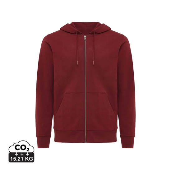 Iqoniq Abisko újrahaszn. pamut cipzáras kapucnis pulóver bordó vörös XXXL Unisex