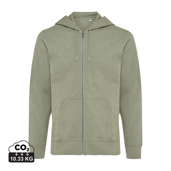 Iqoniq Abisko újrahaszn. pamut cipzáras kapucnis pulóver heather green XL Unisex