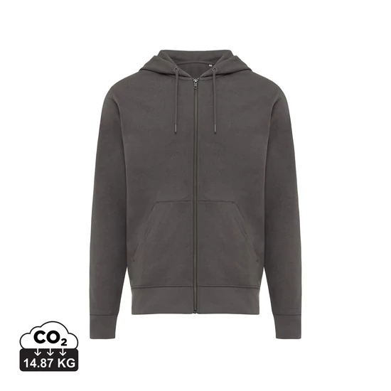 Iqoniq Abisko újrahaszn. pamut cipzáras kapucnis pulóver kőszén XXXL Unisex