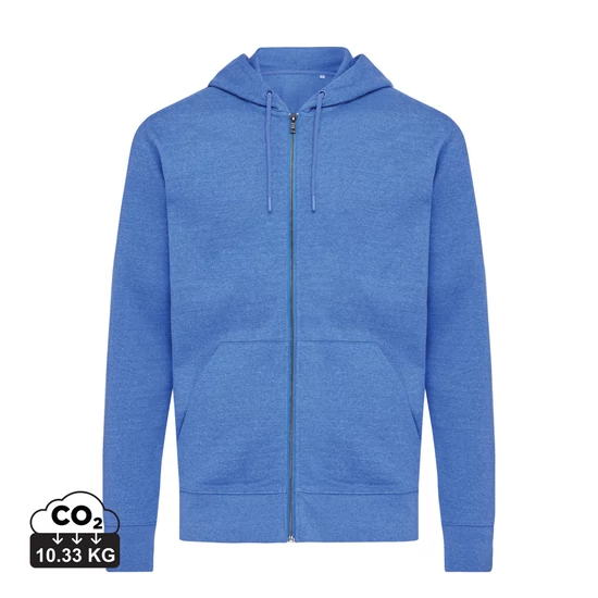 Iqoniq Abisko újrahaszn. pamut cipzáras kapucnis pulóver heather blue L Unisex